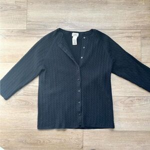 LL Bean Cardigan Sweater Cable Knit Woman’s L Black Button Front